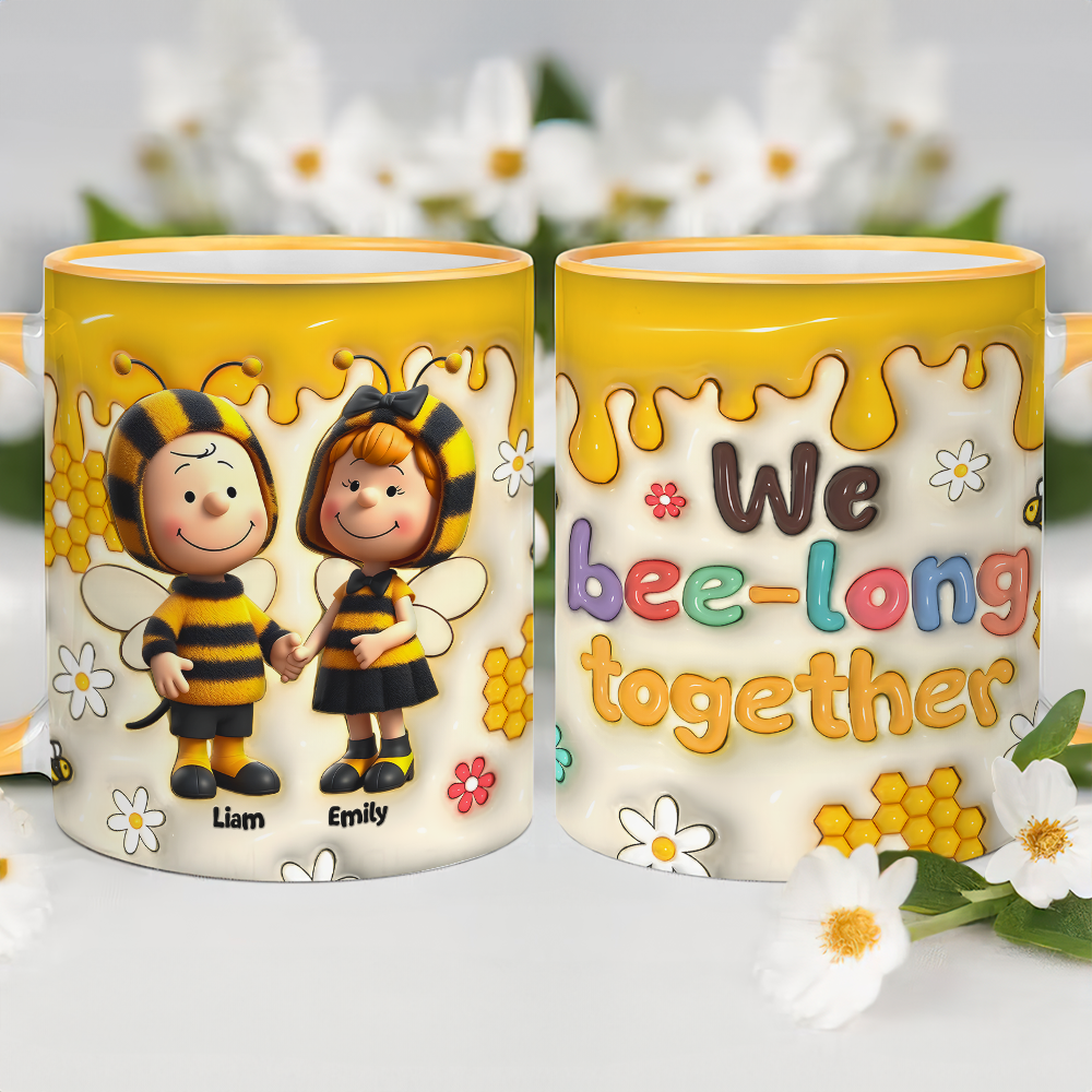 Personalized Bee-themed Couple Mug Set | We Bee-long Together | Valentine's Day Gifts Coffee Mug PopCulturePrints