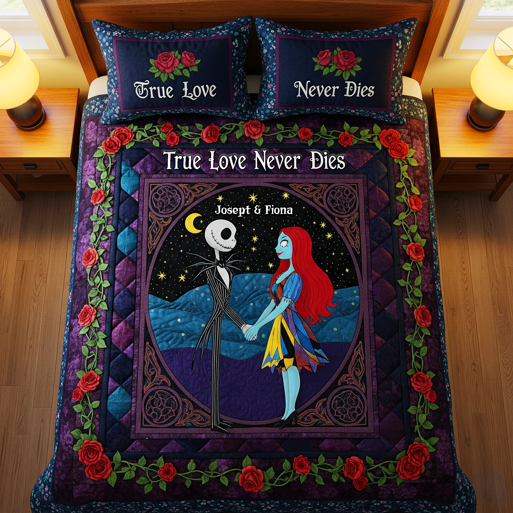 True Love Never Dies - Skeleton Couple Quilt Bed Set | Personalized Gift for Couples Bedding Set PopCulturePrints