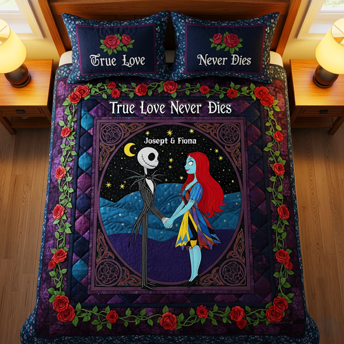 True Love Never Dies - Skeleton Couple Quilt Bed Set | Personalized Gift for Couples Bedding Set PopCulturePrints