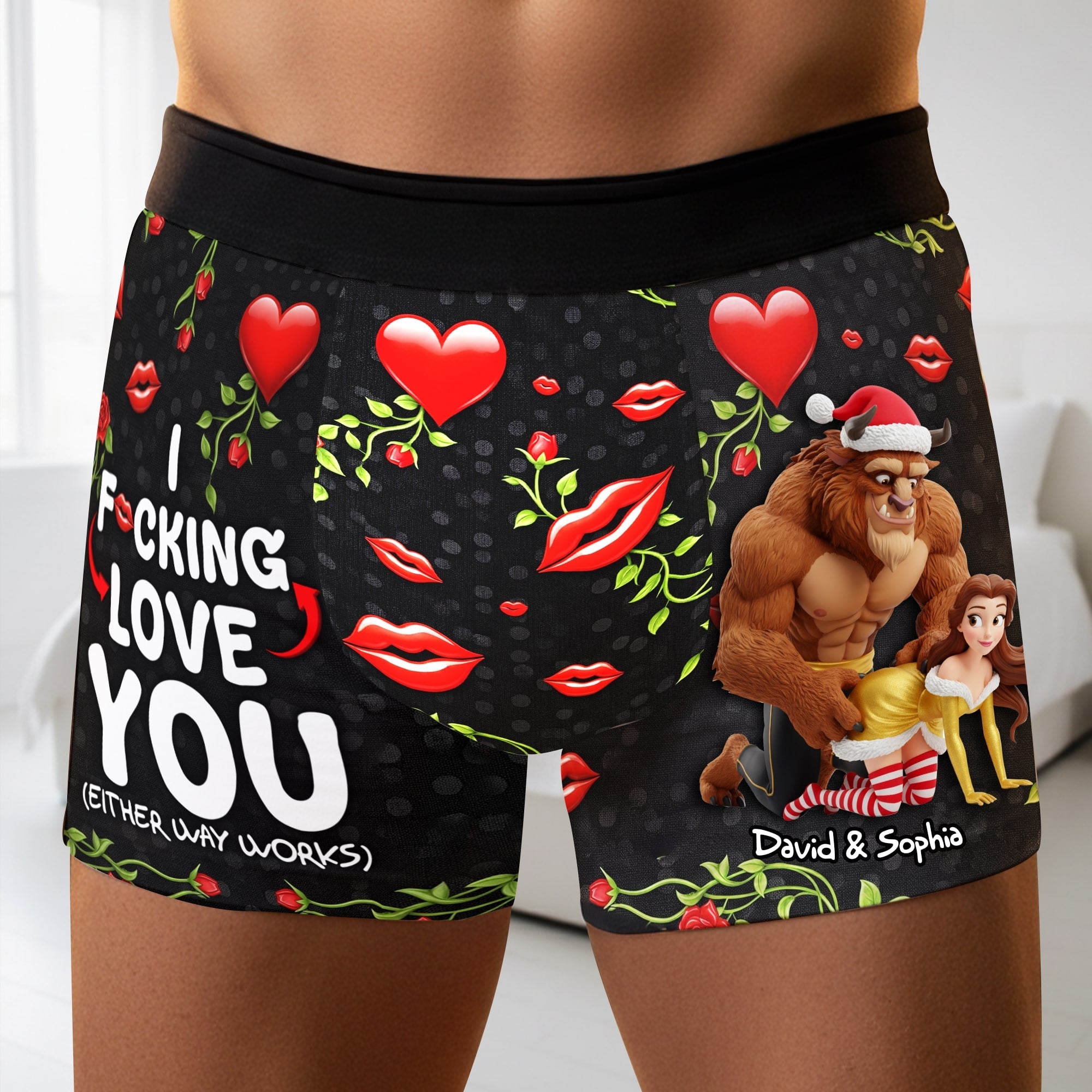 "I F*CKING LOVE YOU (Either Way Works)" - Naughty Couple Men's Boxers - Personalized Gift for Him Boxer Briefs PopCulturePrints
