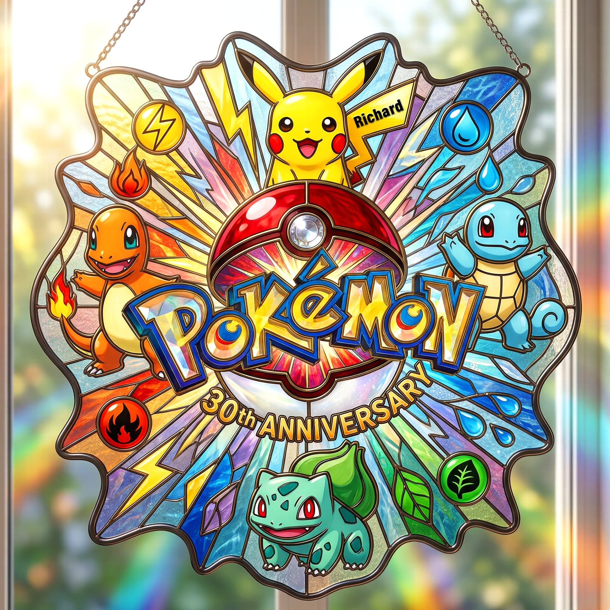 Celebrate With Pokémon - Personalized Pocket Creature Suncatcher for Manga Lovers Ornament PopCulturePrints