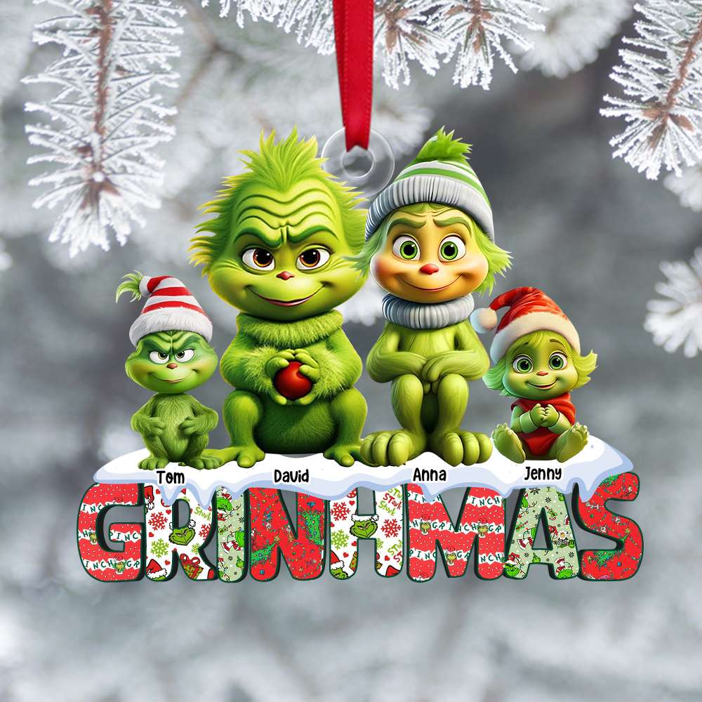 Personalized Green Monster Family Christmas Ornament