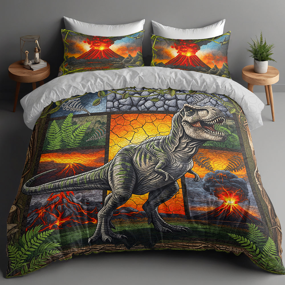 Roar with Joy: Dinosaur Quilt Bedding Set - Personalized Gift for Dinosaur Lovers Blanket PopCulturePrints