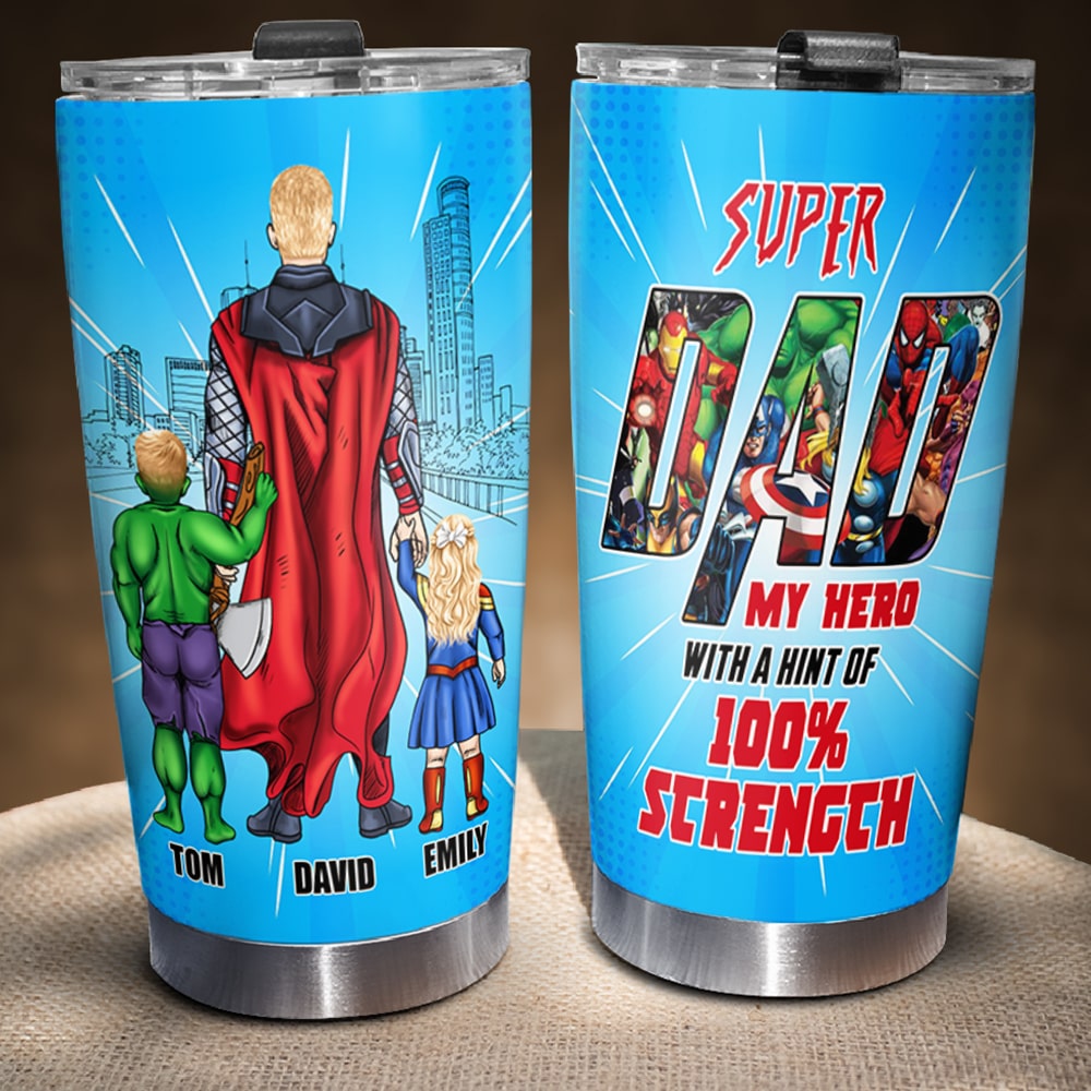 Personalized Super Dad Hero Tumbler