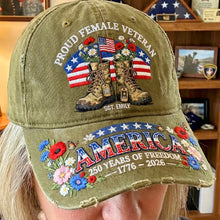 Load image into Gallery viewer, Proud Female Veteran Cap - Personalized Gift for Veterans Caps PopCulturePrints
