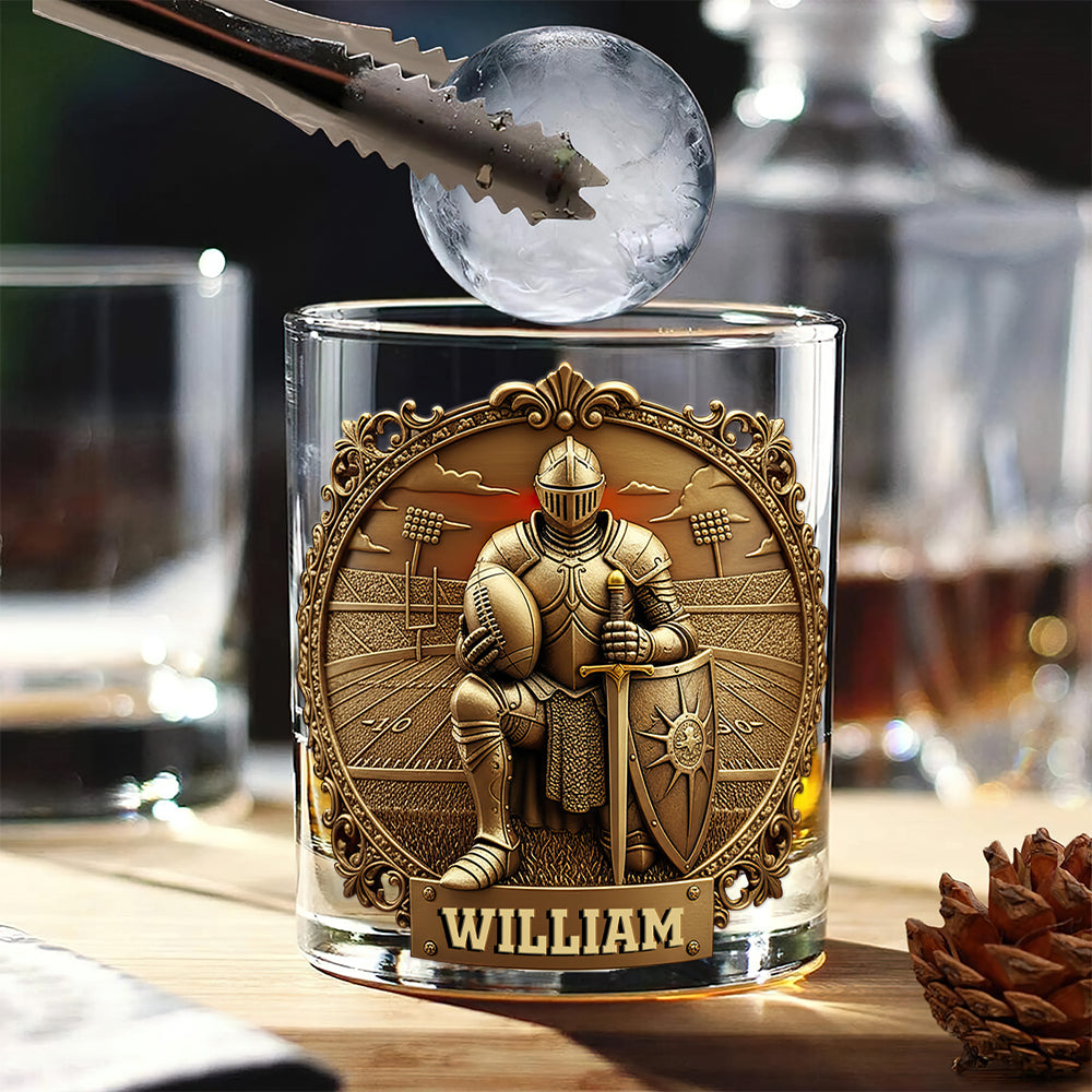 “Stand Tall and Drink Proud” - Personalized Kneeling Knight Sports Drinking Glass - Custom Gift for Christian Sports Fans Whiskey Glass PopCulturePrints