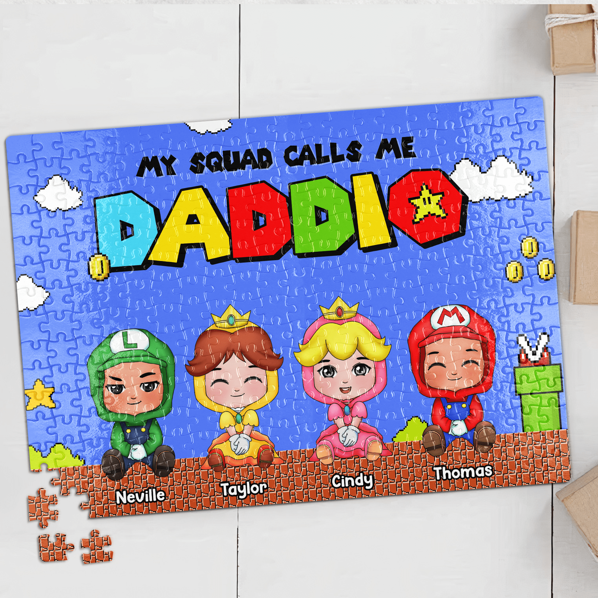 Personalized Super Dad Puzzle - My Squad Calls Me Daddio Jigsaw Puzzles PopCulturePrints