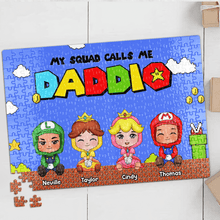 Load image into Gallery viewer, Personalized Super Dad Puzzle - My Squad Calls Me Daddio Jigsaw Puzzles PopCulturePrints
