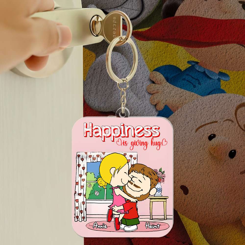 Personalized Keychain for Couples - Happiness Is Giving Hug Keychains PopCulturePrints