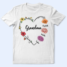 Load image into Gallery viewer, “A Grandma&#39;s Love Blooms Forever” - Personalized Birth Flower T-Shirt - Gift for Grandma, Mom, and Loved Ones T-shirt PopCulturePrints
