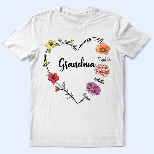 “A Grandma's Love Blooms Forever” - Personalized Birth Flower T-Shirt - Gift for Grandma, Mom, and Loved Ones T-shirt PopCulturePrints