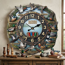 Load image into Gallery viewer, Personalized Duck Hunting Wall Clock - A Special Gift for Hunters Hanging Wall Clock PopCulturePrints
