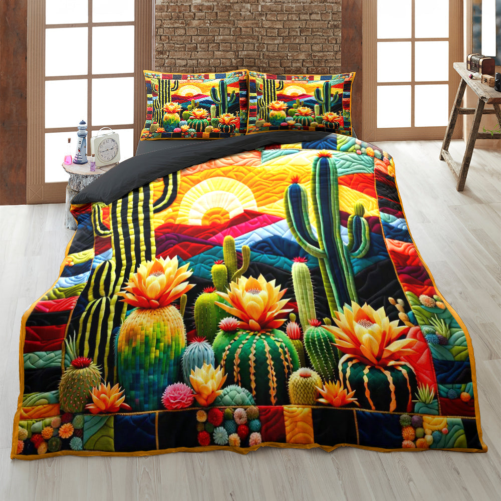 Vibrant Cactus Quilt Bed Set Blanket PopCulturePrints