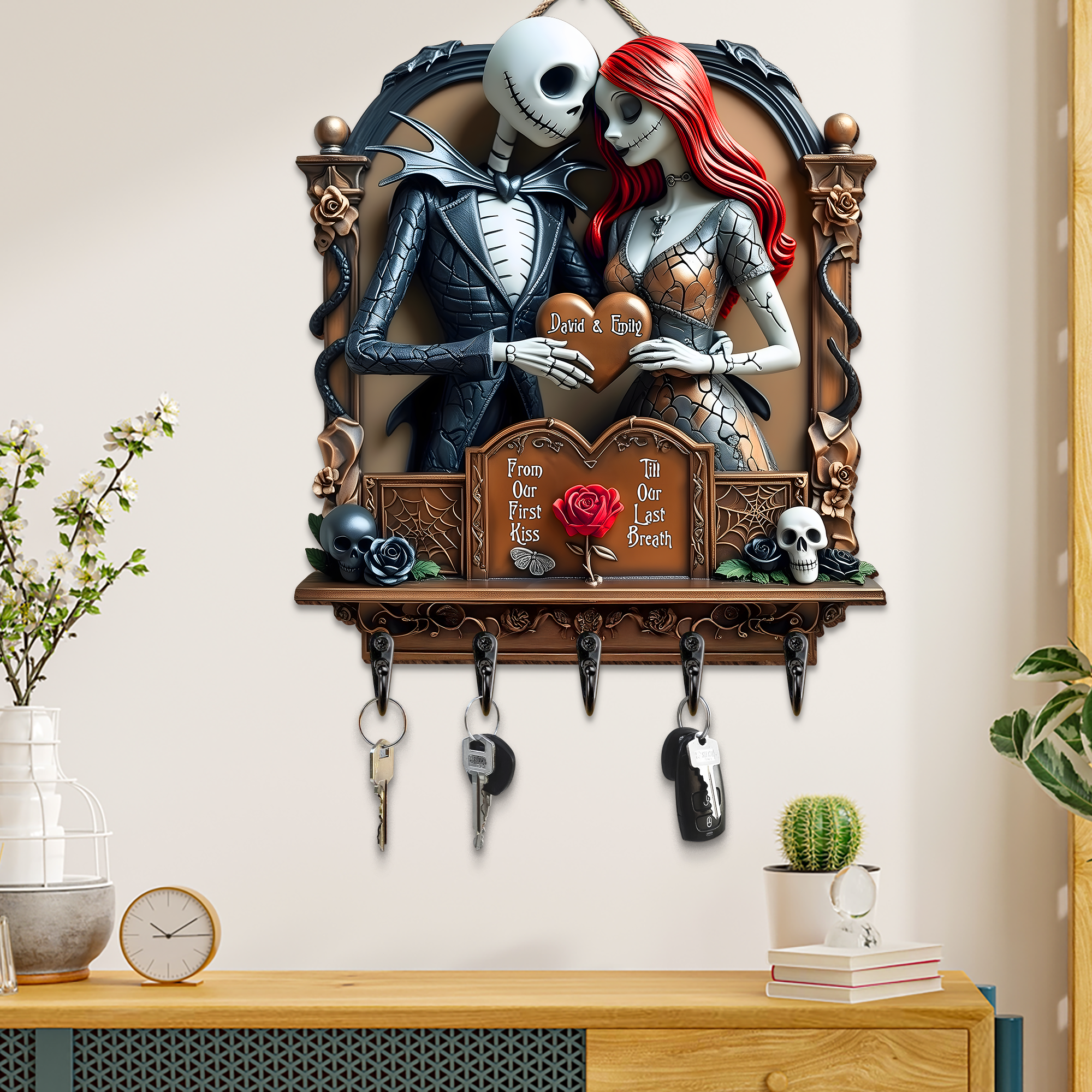 "Love's Eternal Key Hanger" - Unique Couple Wood Key Holder, Personalized Gift for Couples Wood Sign PopCulturePrints