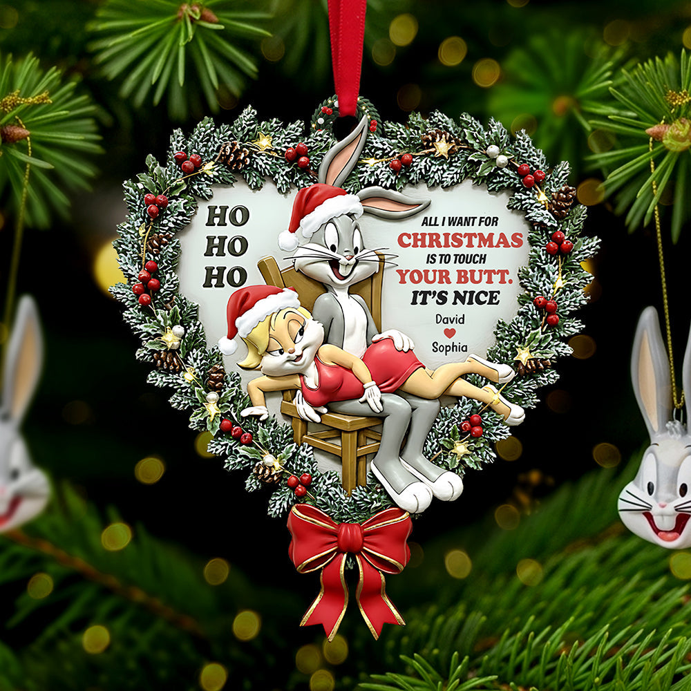 “All I Want for Christmas Is to Touch Your Butt” - Personalized Mischievous Rabbit Couple Christmas Ornament - Custom Gifts for Couples and Loved Ones Ornament PopCulturePrints