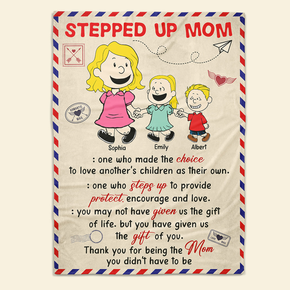 "Stepped Up Mom: Thank You for Being the Mom You Didn't Have to Be" - Personalized Blanket for Moms, Grandmas, and Special Loved Ones Blanket PopCulturePrints