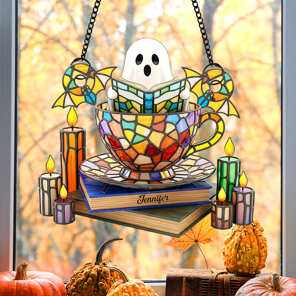 Embrace the Unseen – Ghost Tea Cup Suncatcher Ornament - Personalized Gifts for Book Lovers Ornament PopCulturePrints