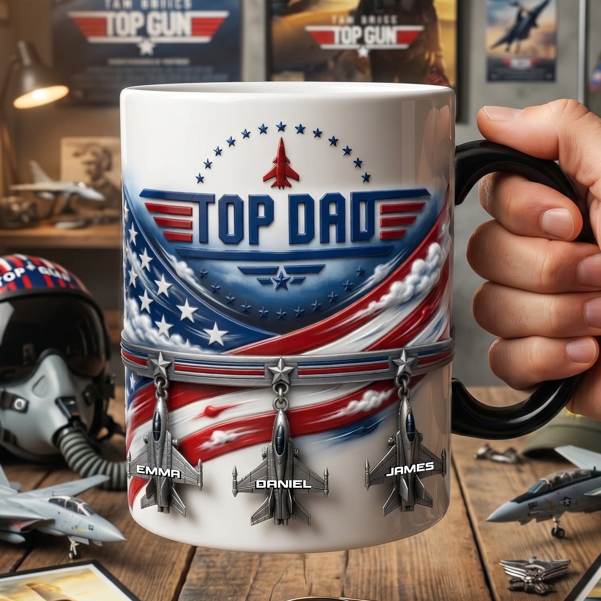 "Top Dad: A Gift That Soars!" - Fighter Aircraft Magic Mug - Personalized Gifts for Dads, Grandpas, and More Coffee Mug PopCulturePrints