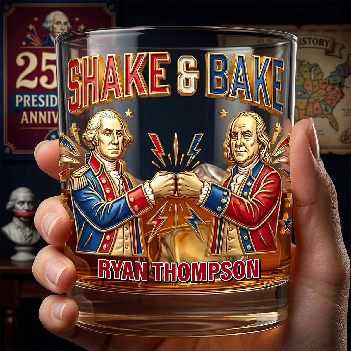 "Shake & Bake!" Celebrate 250 Years of USA - Personalized Round Glass - Unique Gifts for History Buffs, Collectors & Friends Glass PopCulturePrints