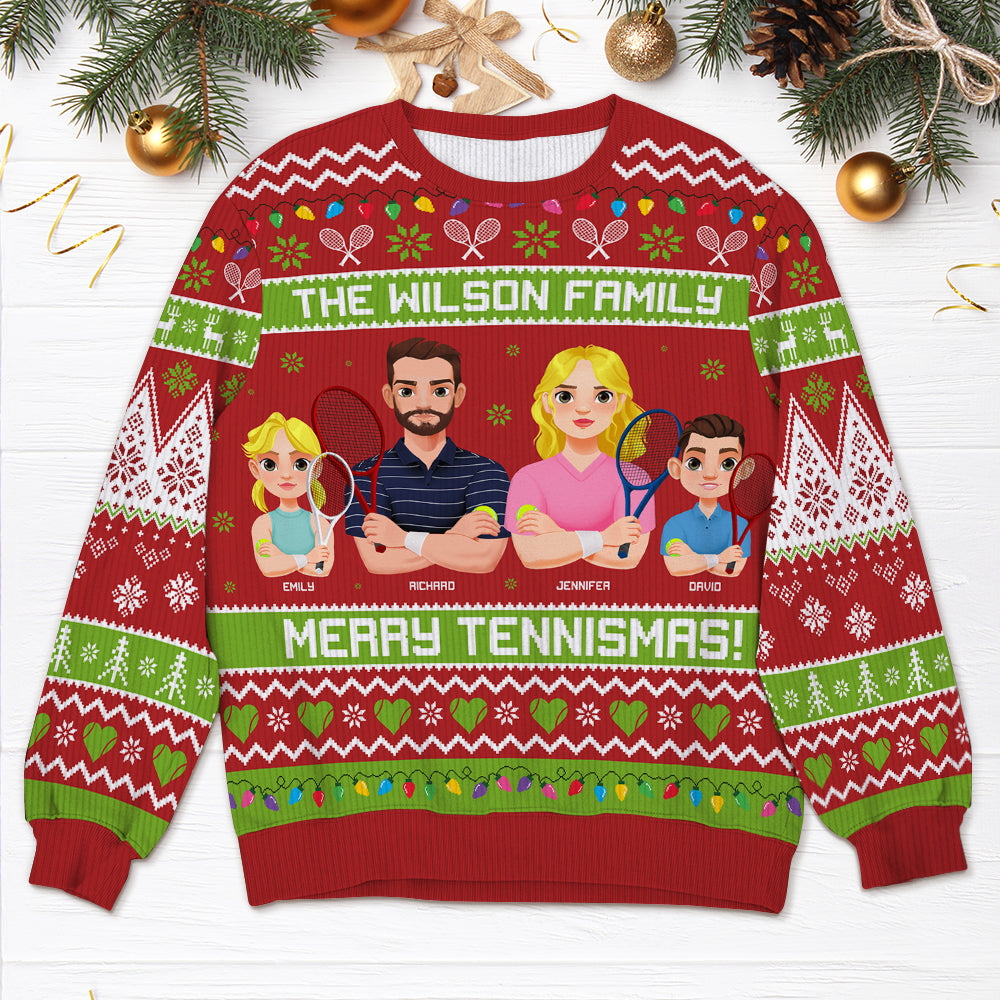 Personalized Family Tennis-Themed Christmas Sweater