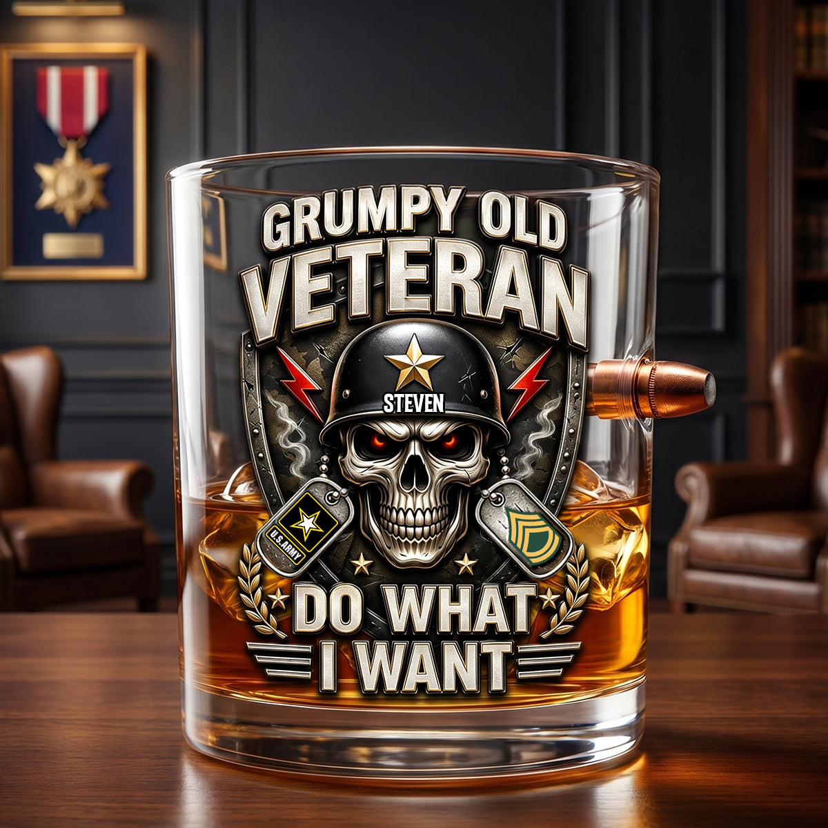 Grumpy Old Veteran Bullet Glass - Personalized Gift for Veterans