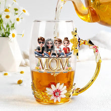 Load image into Gallery viewer, “Together is a Wonderful Place to Be” - Personalized Glass Flower Tea Cup for Mom &amp; Grandma Glass Flower Tea Cup PopCulturePrints
