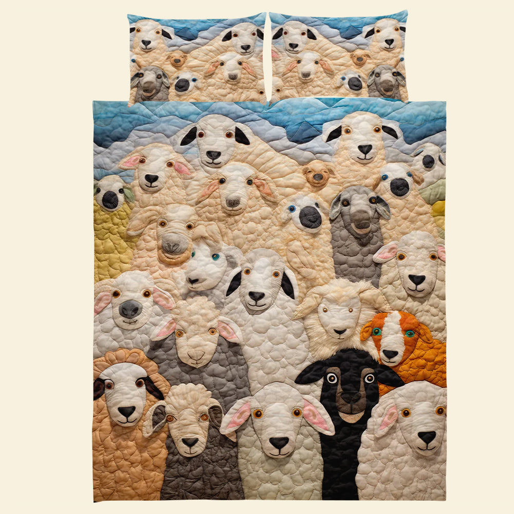 Custom Sheep Lover's Quilt Bed Set - Cozy Animal Theme Bedding Blanket PopCulturePrints