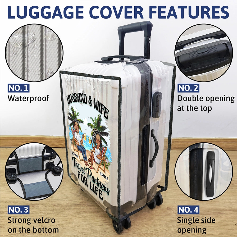 Travel Partners For Life - Personalized Clear Luggage Cover - Custom Gift for Couples Luggage Cover PopCulturePrints