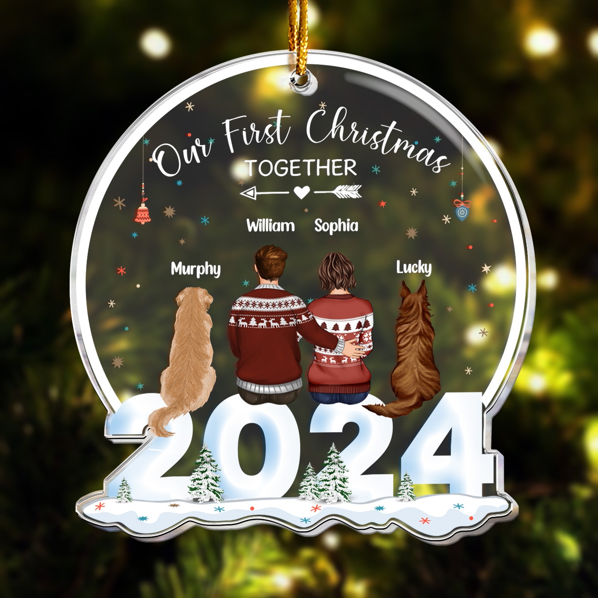 Personalized Our First Christmas Together Acrylic Ornament with Dogs - 2024 Custom Shaped Acrylic Ornament PopCulturePrints