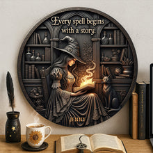 Load image into Gallery viewer, “Every spell begins with a story.” - Spooky Metal Sign - Personalized Gift for Witch Lovers Metal Signs PopCulturePrints
