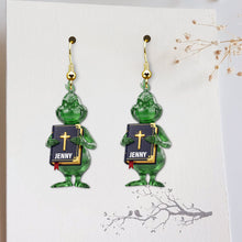Load image into Gallery viewer, Let Your Faith Shine: Green Monster Personalized Acrylic Earrings - Custom Gift for Jesus Lovers Earrings PopCulturePrints
