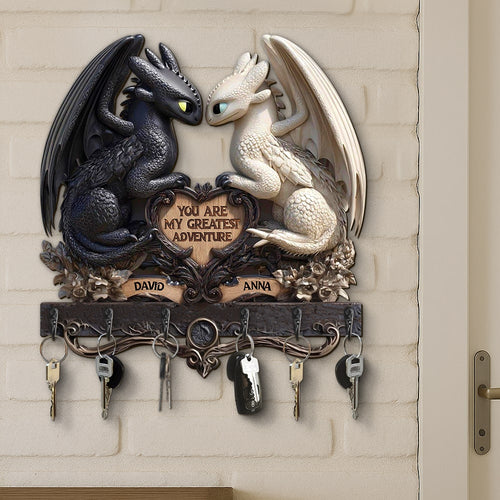 You Are My Greatest Adventure - Personalized Dragon Couple Key Hanger Wood Sign PopCulturePrints