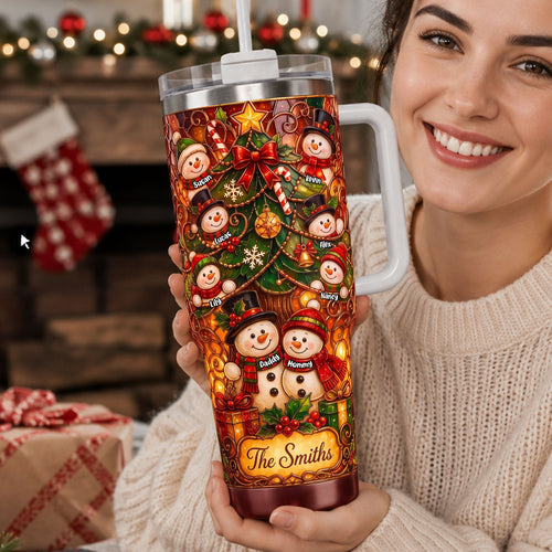 “Celebrate Family Togetherness” – Personalized Snowman Family Tumbler – Custom Christmas Gifts for Loved Ones Tumbler Cup PopCulturePrints