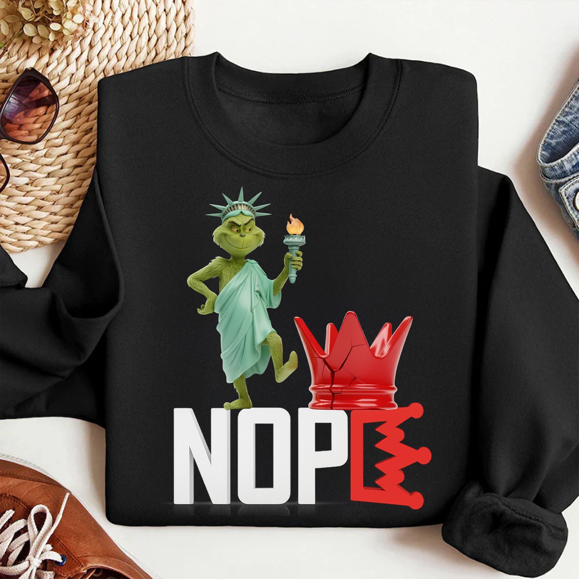 Nope Green Monster Freedom Shirt - Customizable Gifts for Christmas Enthusiasts Shirts PopCulturePrints
