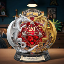 Load image into Gallery viewer, “Couples Who Roll Together Stay Together” - Fantasy Role-playing Game Fan Acrylic Plaque - Personalized Gift for Gamers and Couples Shaped Plaques PopCulturePrints
