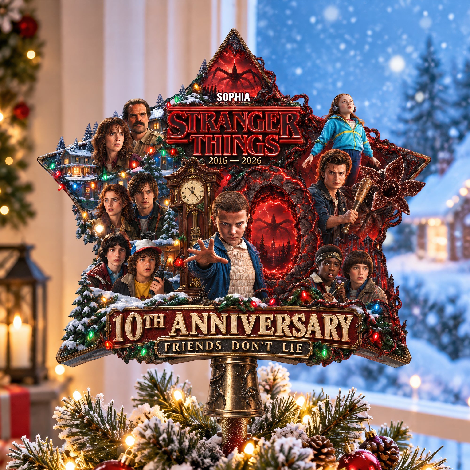 "Celebrate Your Love for the Upside Down with Our Dark Parallel World Tree Topper!" - Personalized Christmas Gift for Fans of Stranger Things