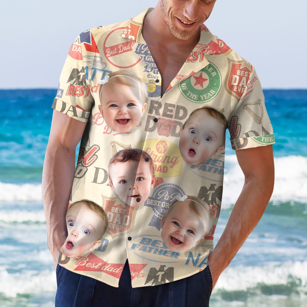 Personalized Hawaiian Shirt for Dad with Custom Baby Photos Hawaiian Shirts PopCulturePrints