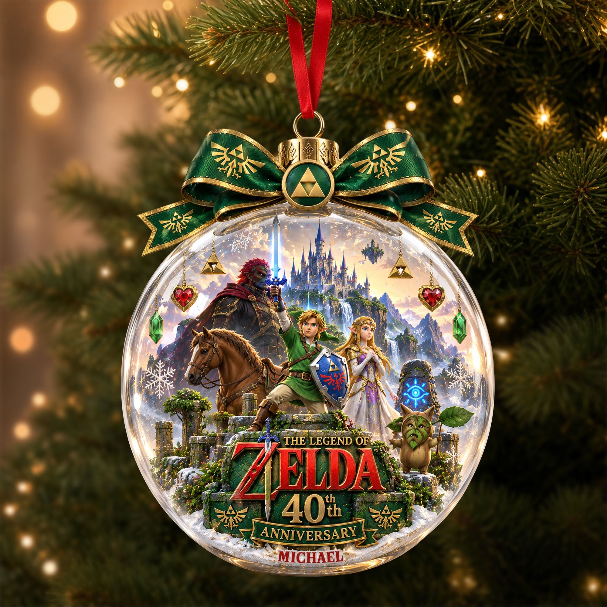 Celebrate 40 Years of Adventure: Personalized Legend of Zelda Christmas Ornament