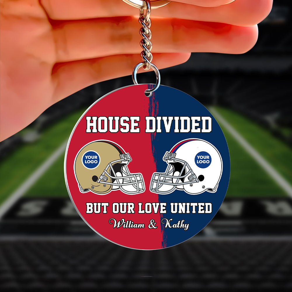 Personalized House Divided Football Keychain | Unique Couple Gift | Valentine's Day Gifts Keychains PopCulturePrints