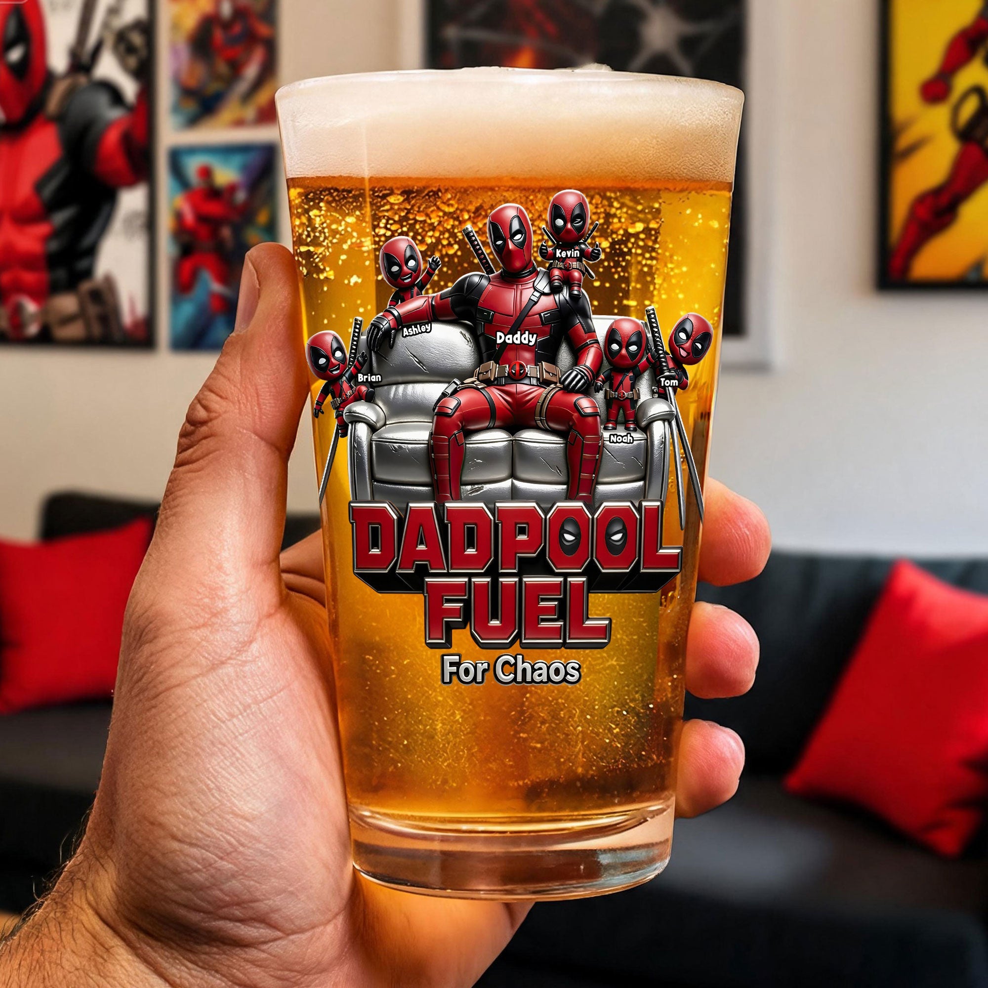 “Fueling Fun & Laughter” - Funny Fighter Dad Beer Glass - Personalized Gift for Dads & Grandpas Beer Glasses PopCulturePrints