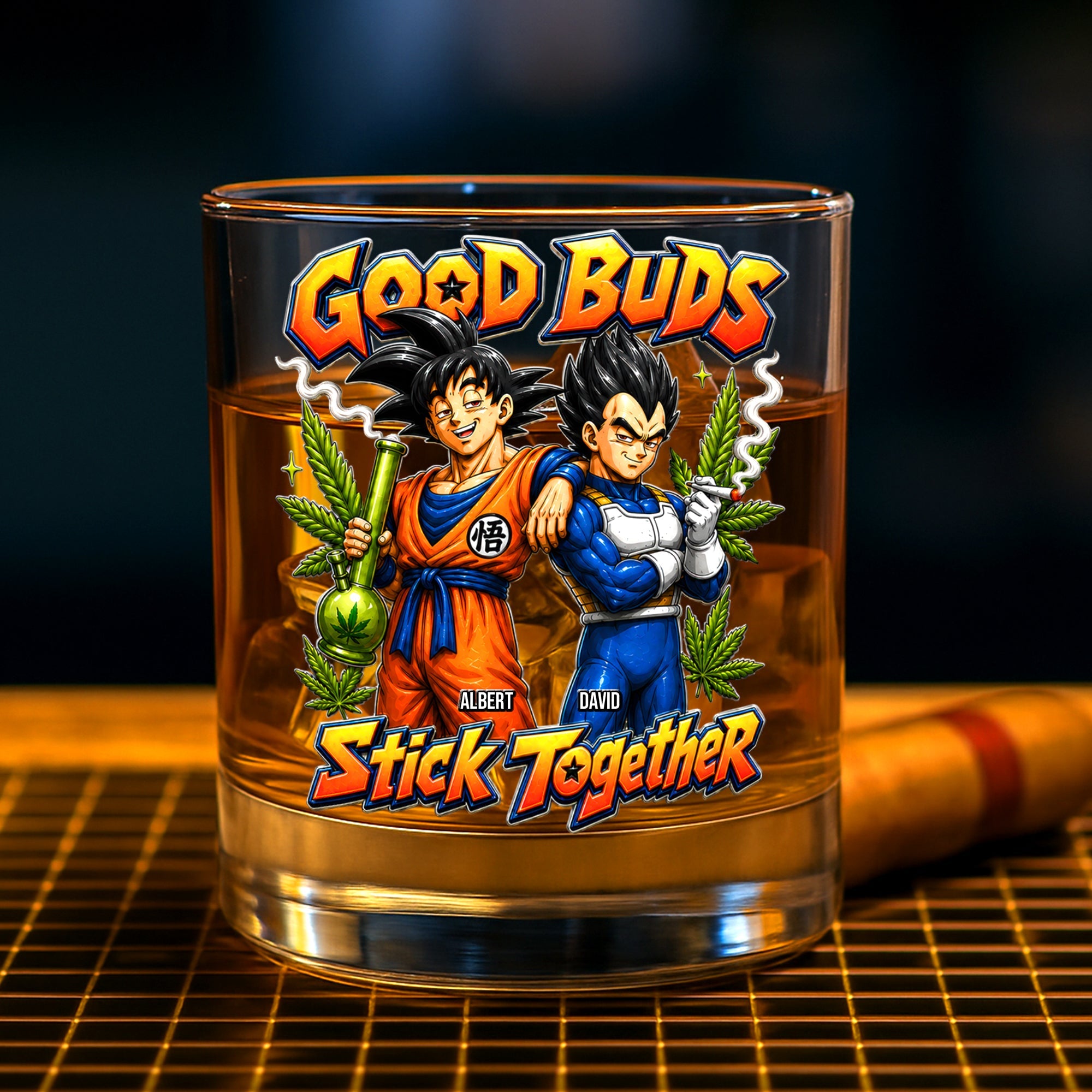 Good Buds - Partners in Chill Round Glass - Personalized Gift for Friends Glass PopCulturePrints