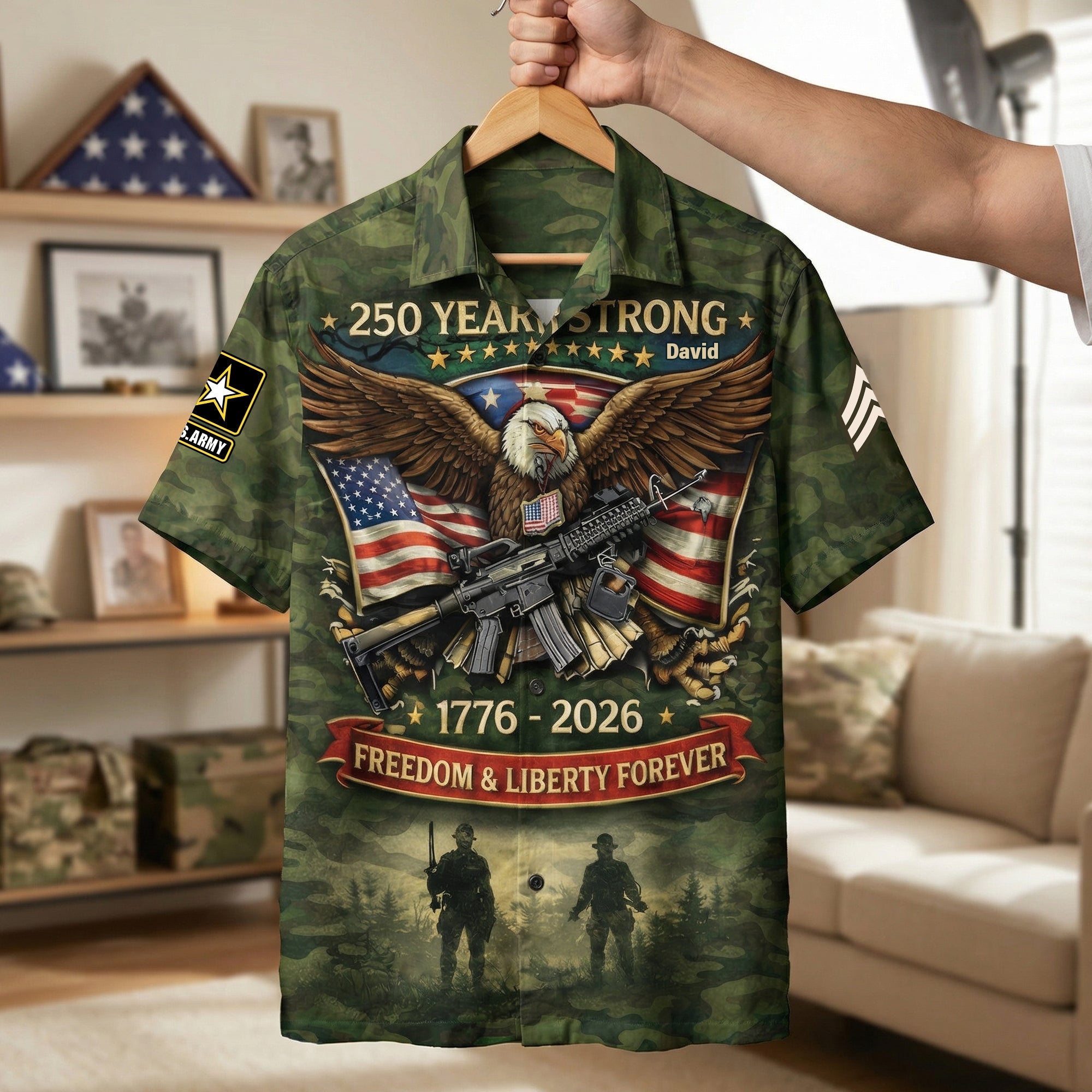 “250 Years Strong” – Unique Hawaiian Shirt Celebrating American Heritage – Personalized Gifts for Veterans Hawaiian Shirts PopCulturePrints