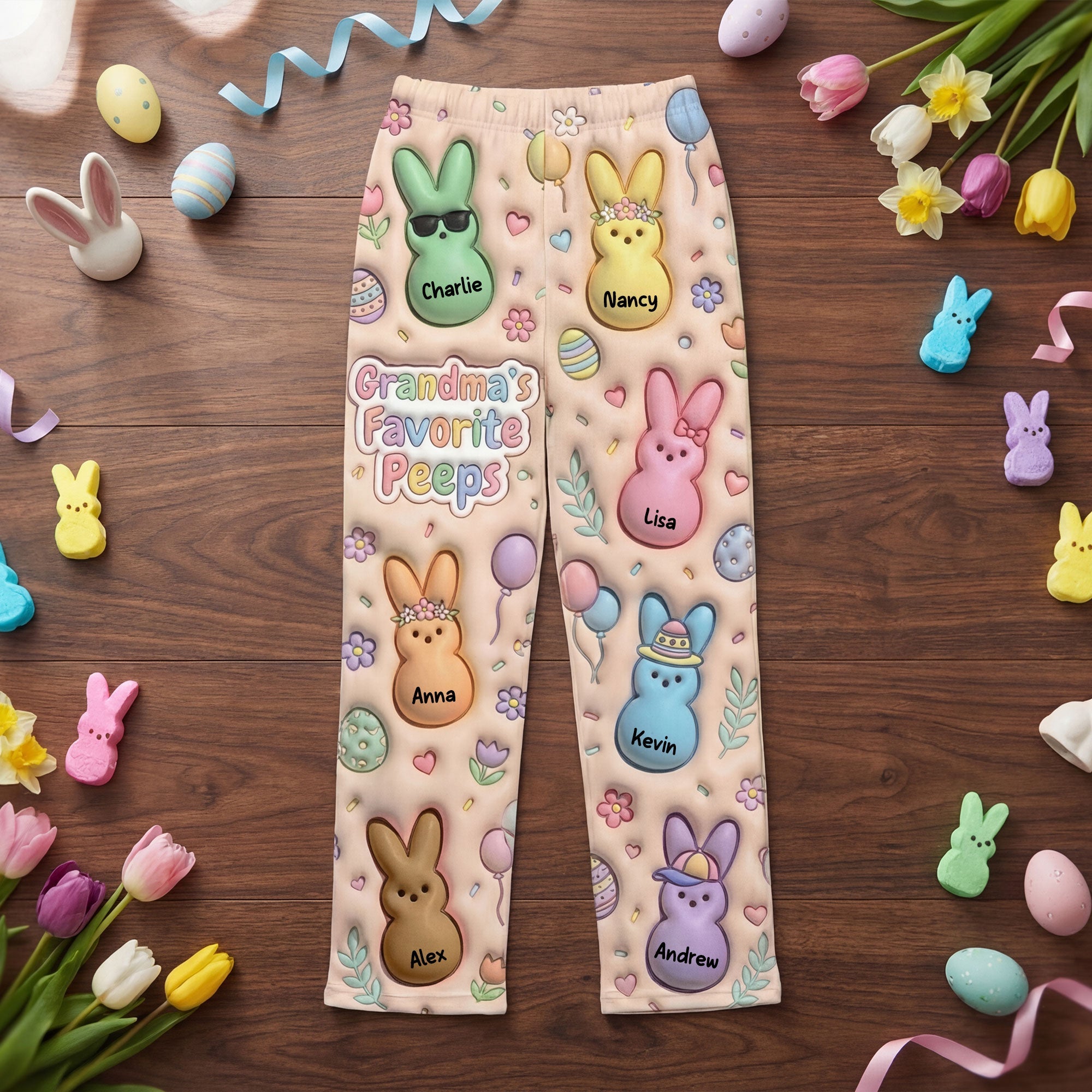 Grandma's Favorite Peeps Bunny Pajama Pants - Personalized Gift for Easter Pajama Pant PopCulturePrints