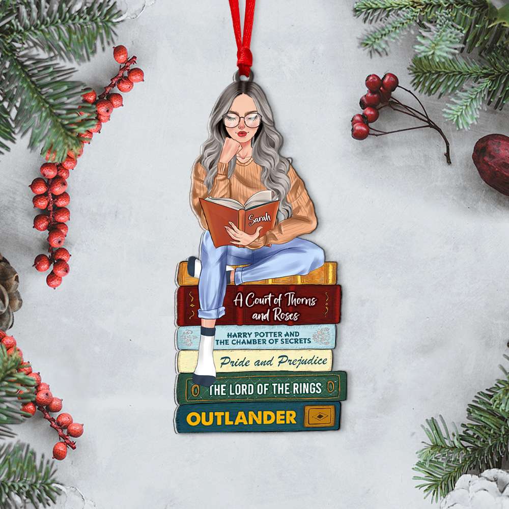 Personalized Book Lover Acrylic Ornament - Custom Book Titles Ornament PopCulturePrints