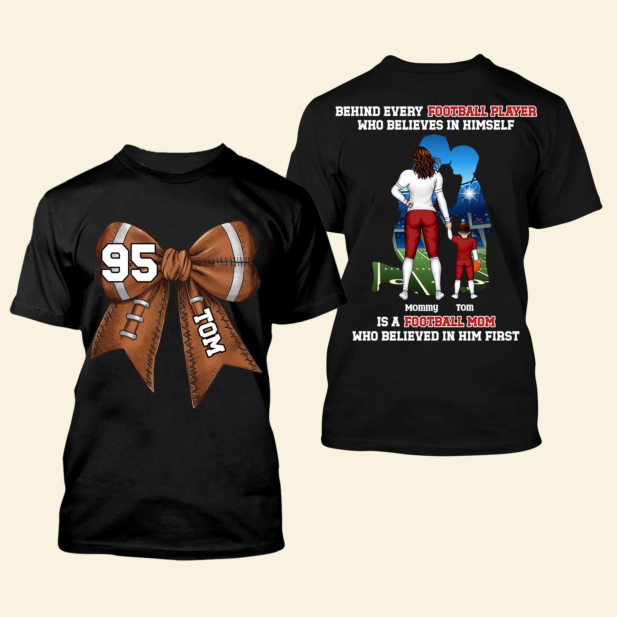 “Behind Every Football Player is a Supports Mom” - Personalized Football Mom Shirt - Perfect Gift for Moms, Grandmas & Sports Enthusiasts Shirts PopCulturePrints