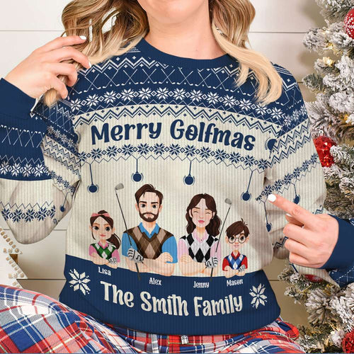 Custom Golf Family Christmas Sweatshirt - Personalized Gift AOP Products PopCulturePrints