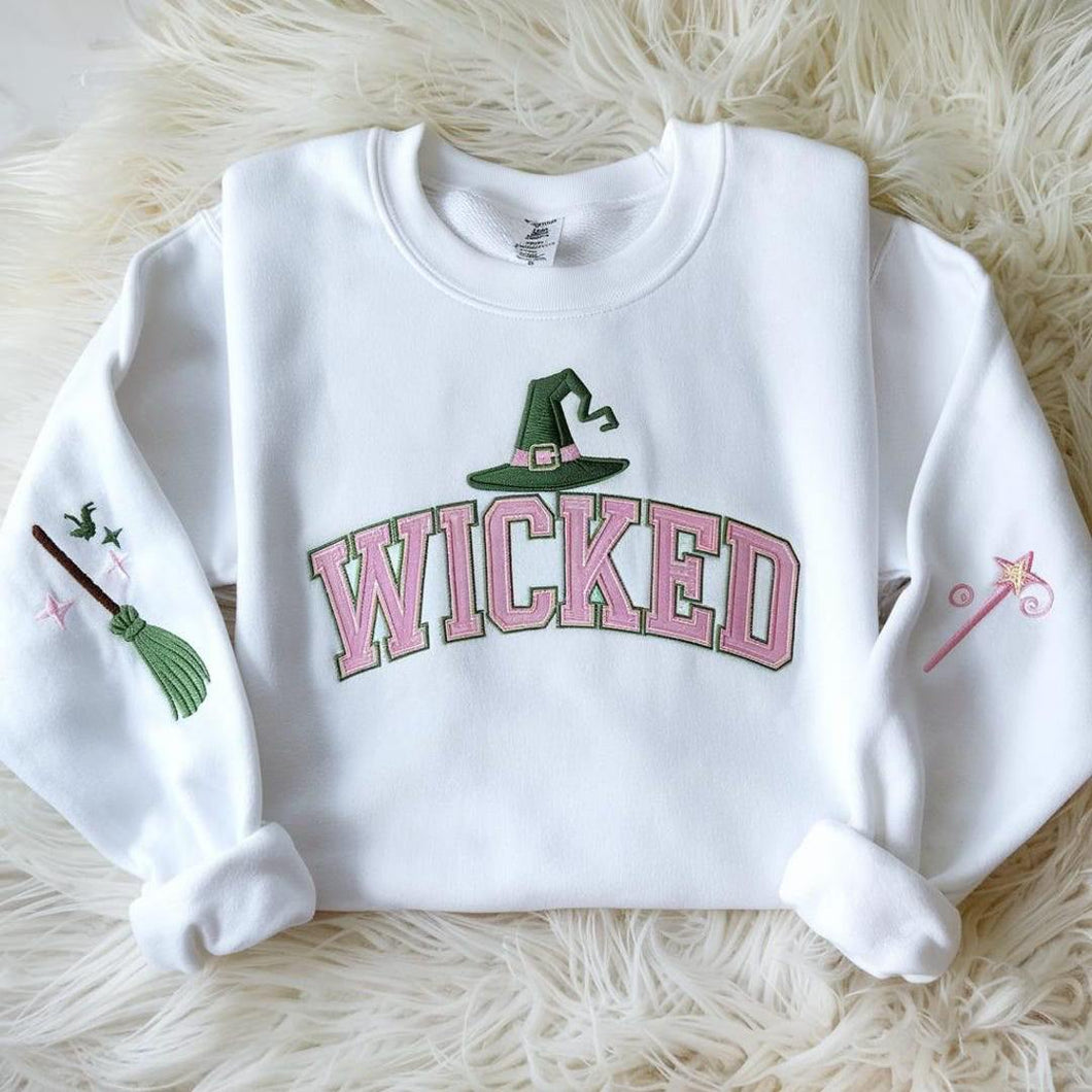 Wicked Witch Embroidered Christmas Sweatshirt - Pink & Green