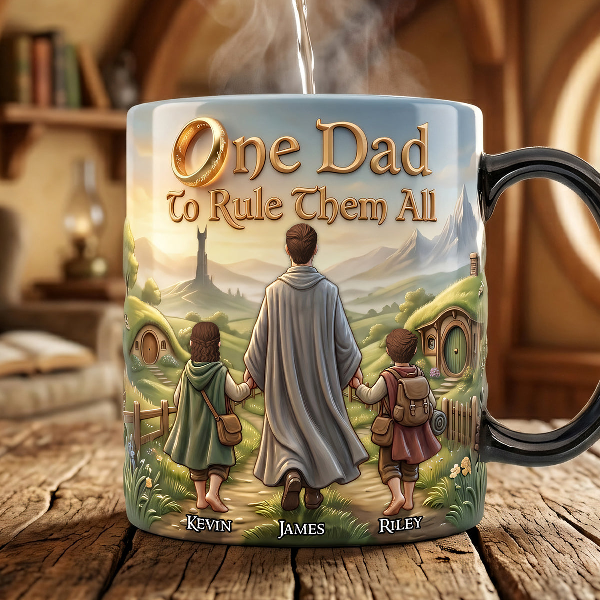 One Dad to Rule Them All Magic Mug - Personalized Gift for Dads, Grandpas, and Father Figures Coffee Mug PopCulturePrints