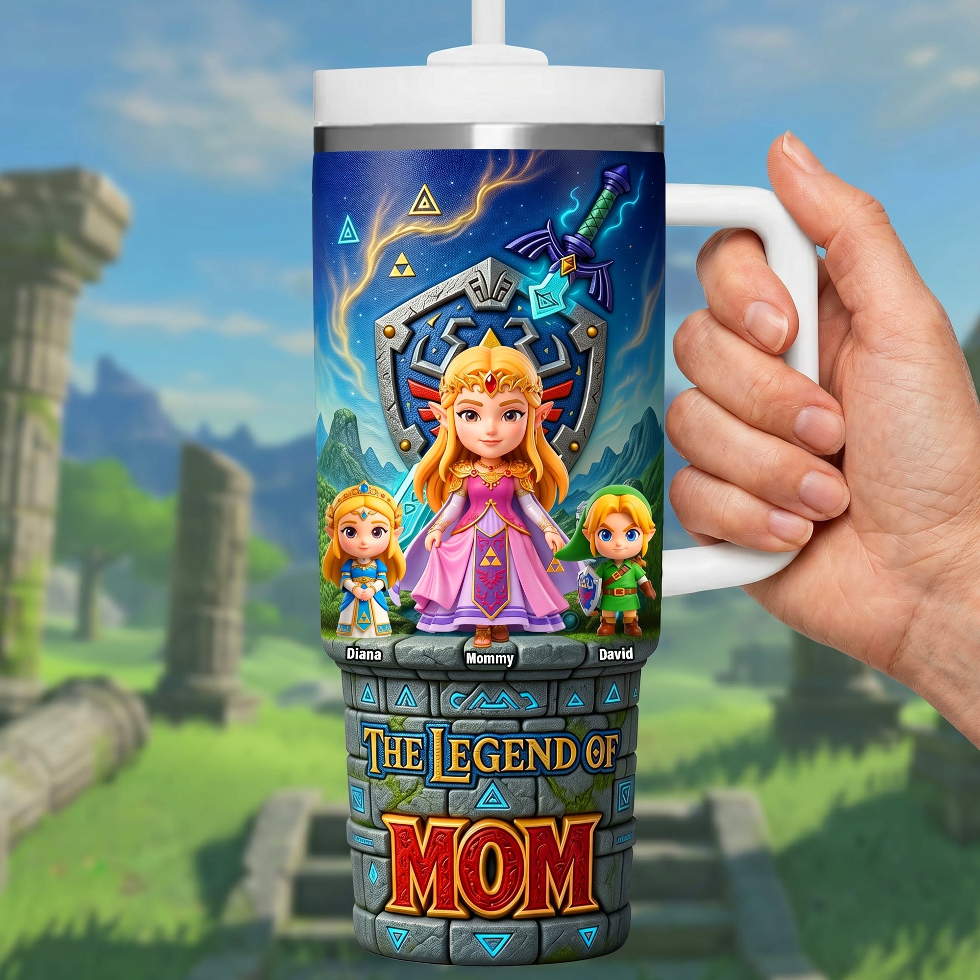 "Embrace the Adventure: The Legend of Mom Tumbler - Personalized Gift for Mom and Kids" Tumbler Cup PopCulturePrints