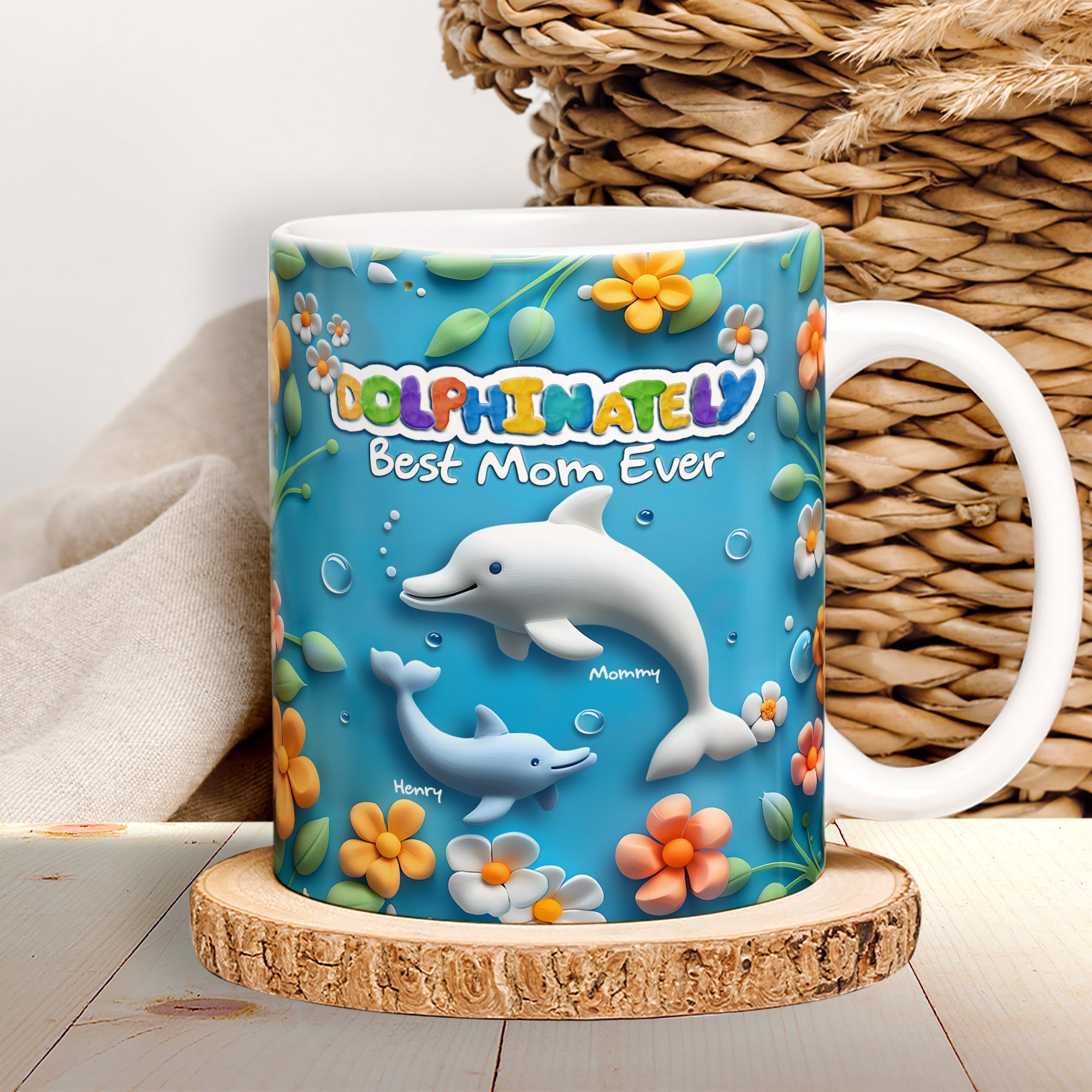 “Dolphinately Best Mom Ever” - Personalized Coffee Mug for Dolphin Lovers - Perfect Gift for Mom, Grandma, and Any Special Woman Coffee Mug PopCulturePrints